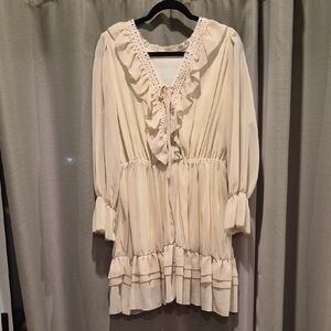 Elegant Chiffon Cream Ruffle Dress